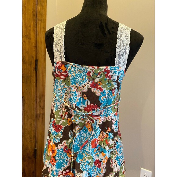 Self Esteem Blouse Womens Sleeveless Top  Lace  Straps Blue Orange Pattern - Picture 6 of 10